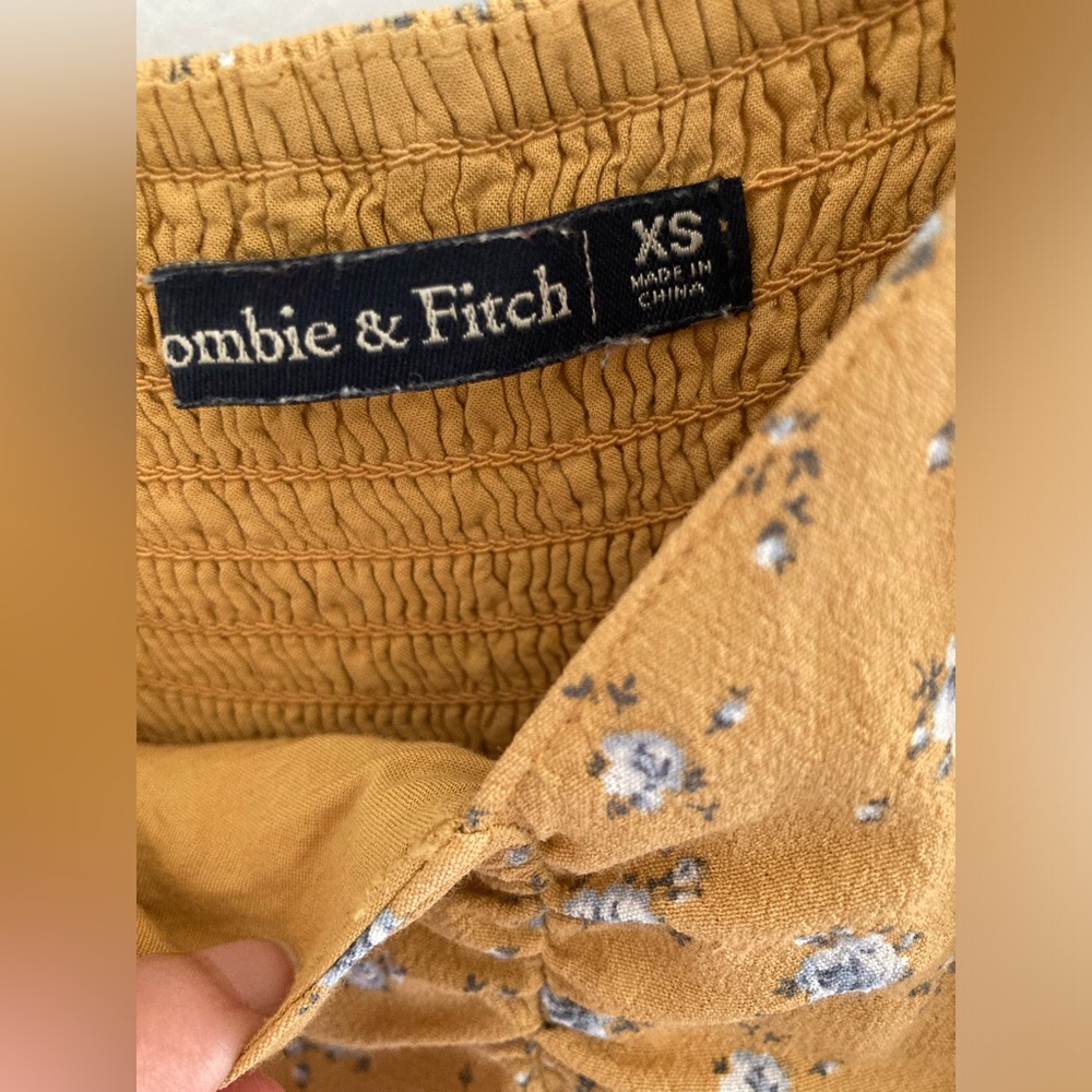 Abercrombie & Fitch AF Sz XS Dress Mustard Yellow Floral Sundress sleeves - Picture 6 of 8